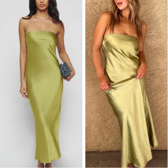 Must Have Reformation Joana Silk Midi Dress - Algae Bloom Green Cocktail Spring